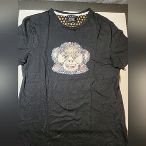 Men's Zara Monkey Emoji Flip Sequin Tshirt Size Medium